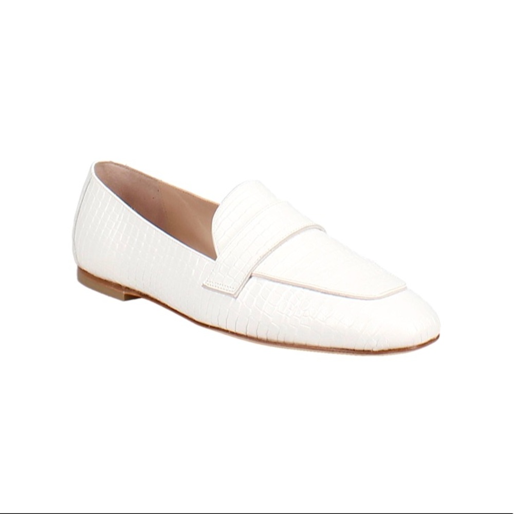 Stuart Weitzman White Croc-Embossed Loafers